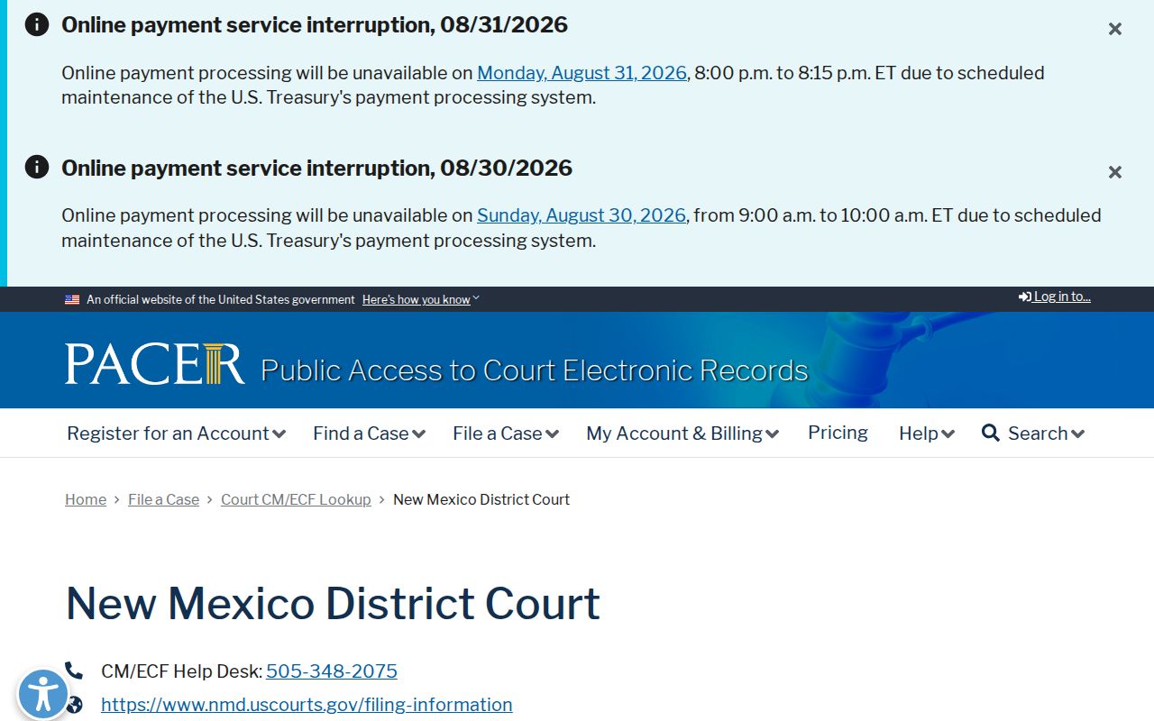 Santa Fe County court docket federal District of New Mexico PACER lookup