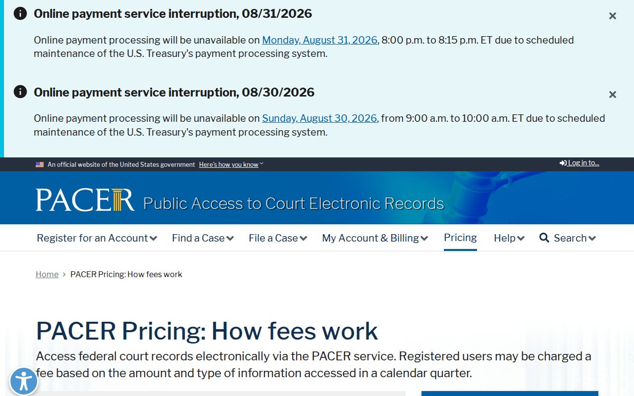 Santa Fe County court docket PACER federal pricing information