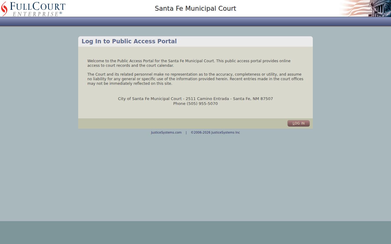Santa Fe County traffic court records FullCourtWeb search menu