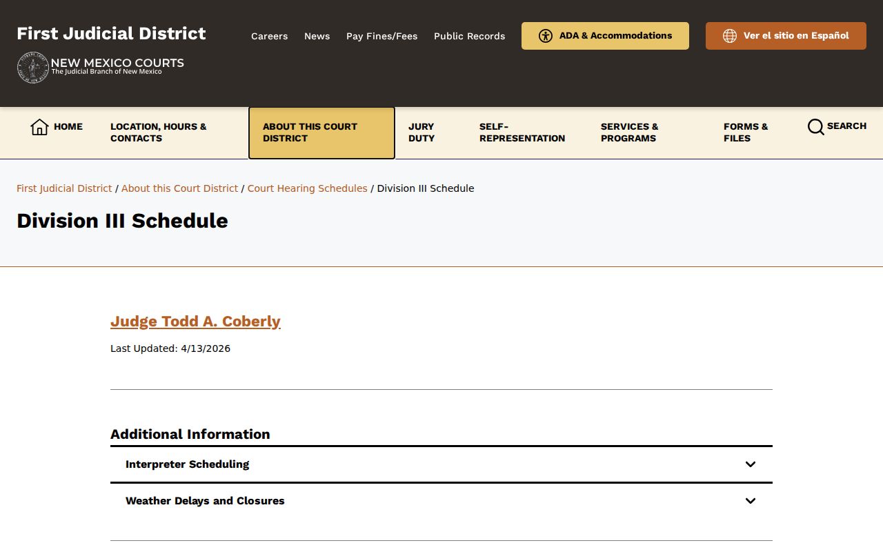 Santa Fe County court date Division III family and children schedule instructions