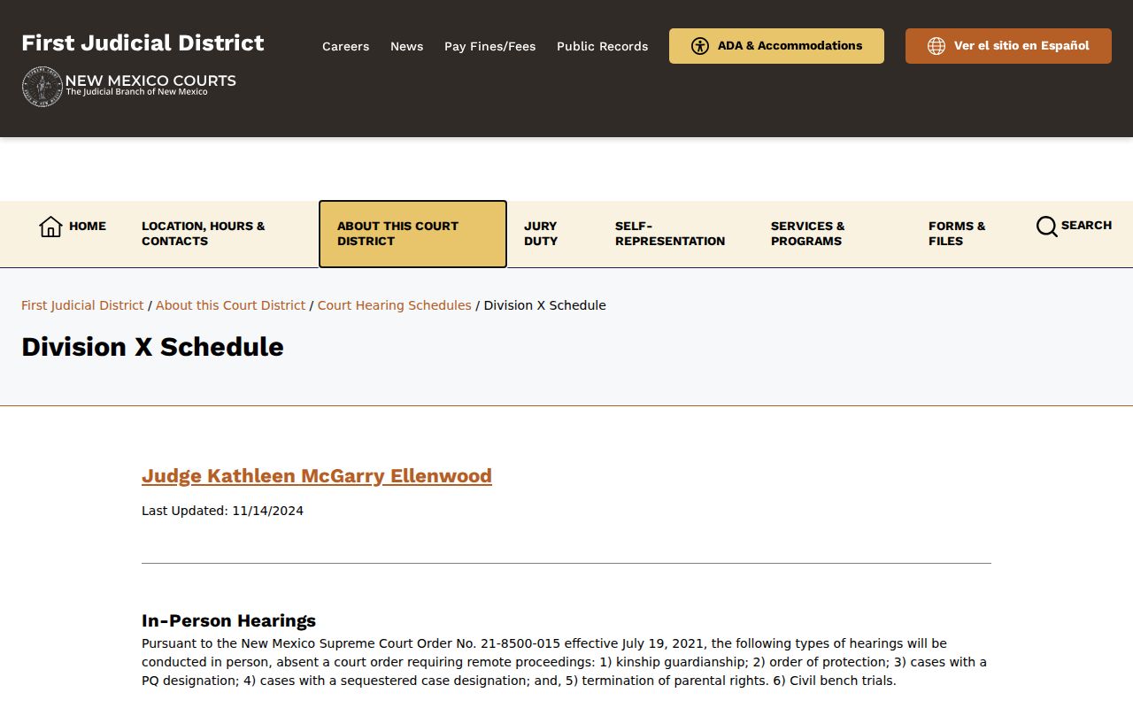 Santa Fe County court calendar Division X seven-day hearing packet rule