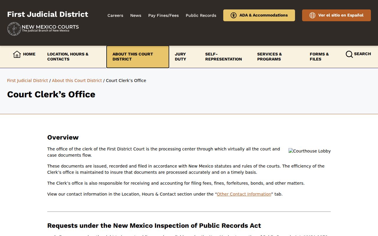 Santa Fe County court docket First District clerk records request instructions