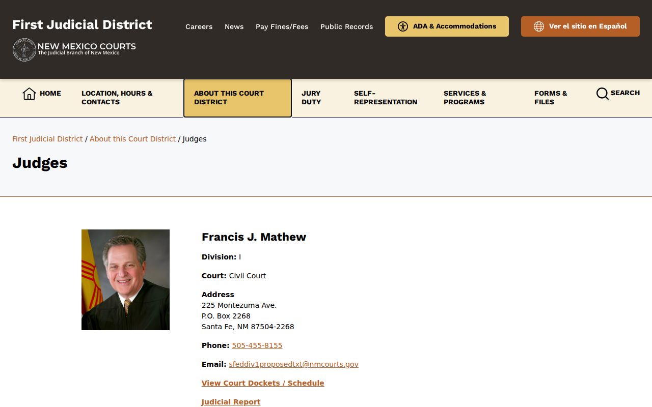 Santa Fe County criminal docket First Judicial District judges and divisions page