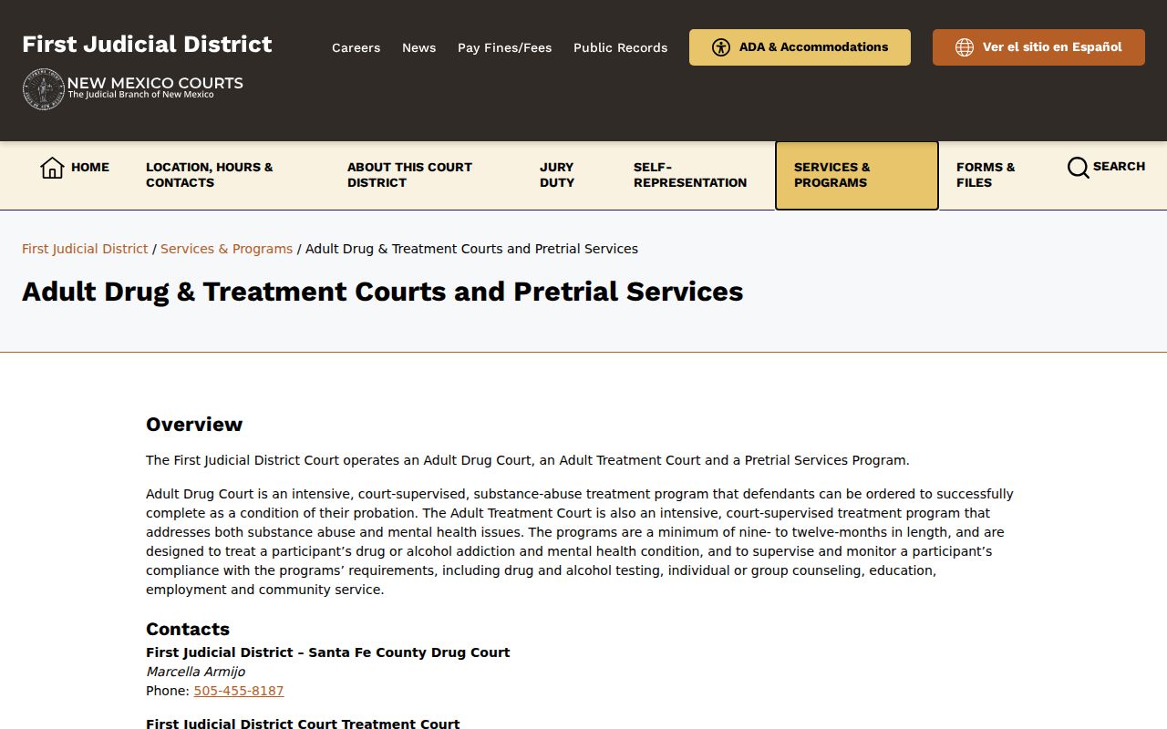 Santa Fe County criminal docket Adult Drug and Treatment Courts information
