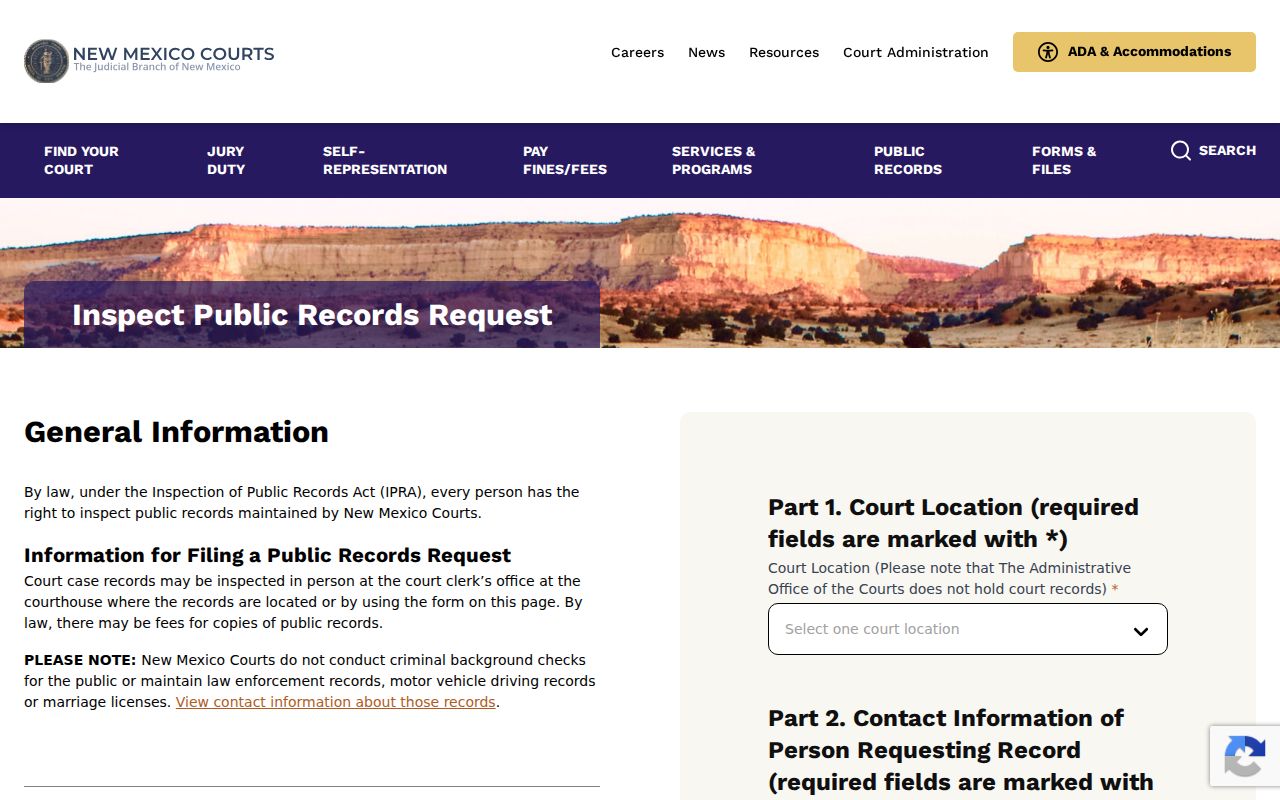 Santa Fe County court records New Mexico Courts IPRA request access